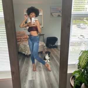 Ruby Red Sleeveless Glitter Halter Croptop